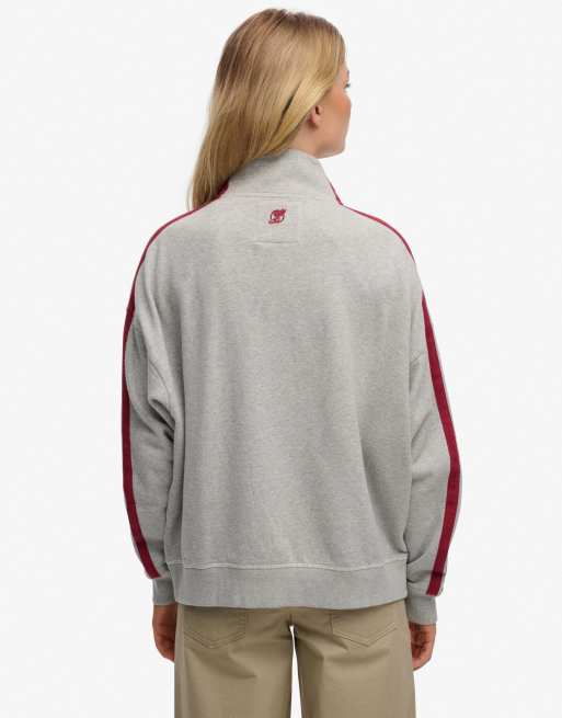 Superdry Athletic essentials applique loose zip track top in grey marl, 2 of 6