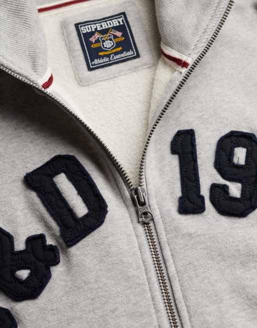 Superdry Athletic essentials applique loose zip track top in grey marl, 5 of 6