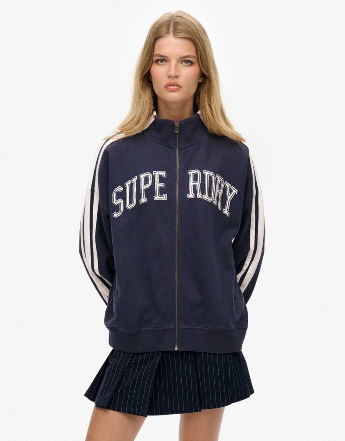 Superdry Athletic essentials applique loose zip track top in mariner navy