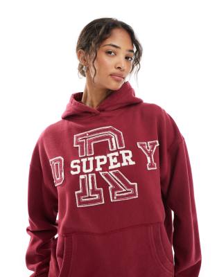 Superdry Athletic essentials applique relaxed hoodie in bordeaux red - view 1
