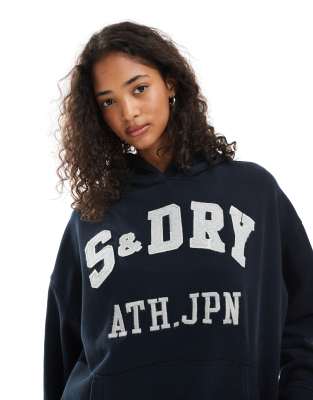 Superdry Athletic essentials applique relaxed hoodie in eclipse navy - view 1