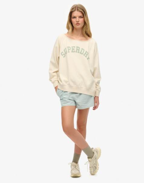 Superdry Athletic essentials bardot crew sweatshirt in desert bone off white - view 1