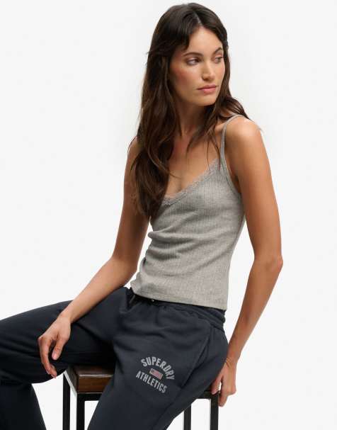 Superdry – Athletic Essentials – Camisole-Top aus Pointelle in Grau meliert mit V-Ausschnitt - view 1