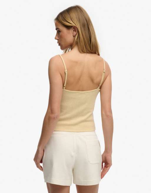 Superdry – Athletic Essentials – Camisole-Top aus Pointelle in Yellow Haze mit V-Ausschnitt, 2 von 4