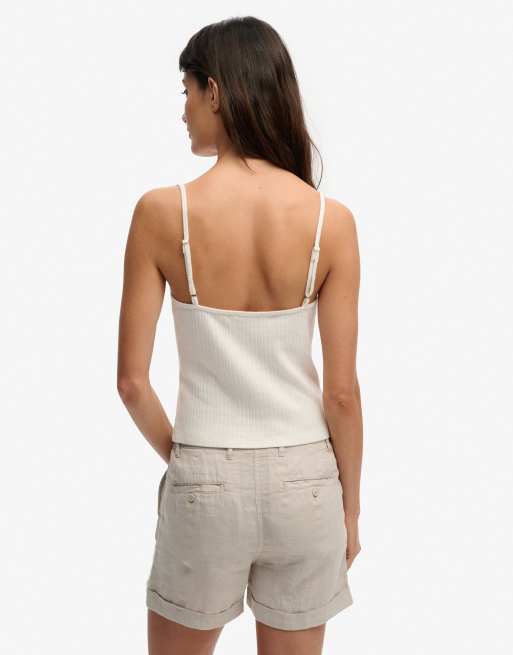 Superdry - Athletic Essentials - Caraco en maille pointelle à col V - Blanc cassé et os, 5 de 5