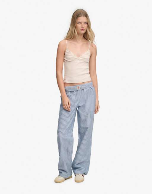 Superdry - Athletic Essentials - Caraco gaufré à col V et rayures - Rose blush, 4 de 6