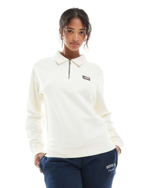 Superdry Athletic essentials collared half zip in off white