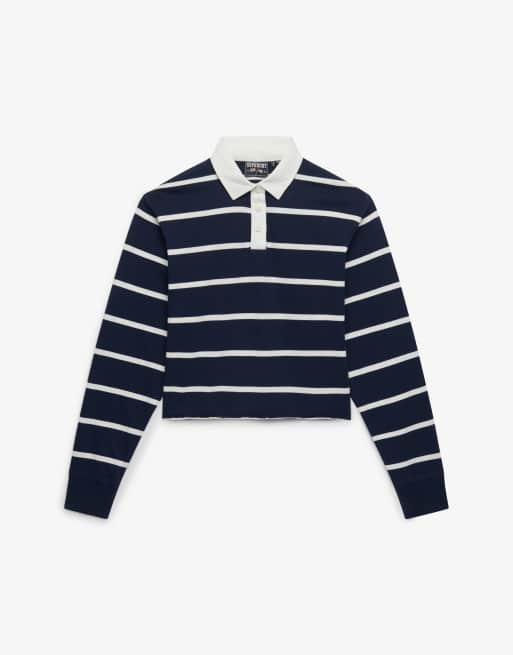 Superdry – Athletic Essentials – Cropped-Rugby-Oberteil in kräftigem Marineblau/Ecru gestreift, 5 von 5