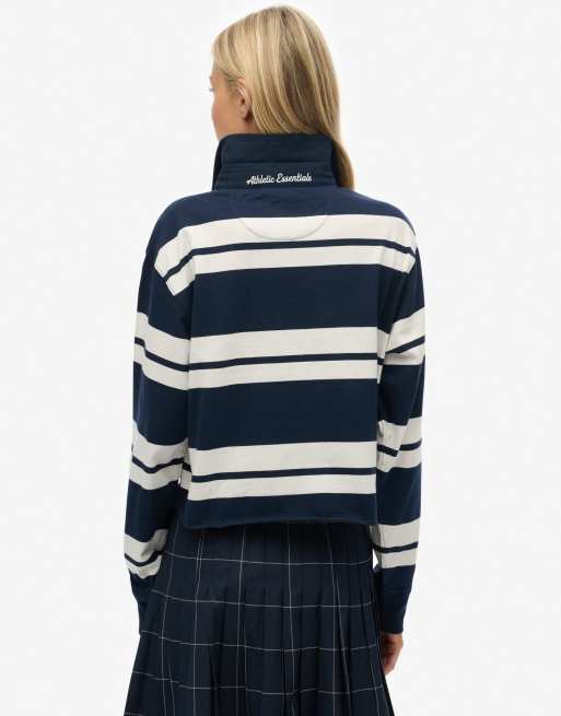 Superdry – Athletic Essentials – Cropped-Rugby-Oberteil in kräftigem Marineblau gestreift, 2 von 4