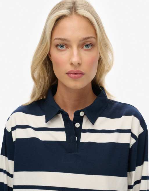 Superdry – Athletic Essentials – Cropped-Rugby-Oberteil in kräftigem Marineblau gestreift, 3 von 4