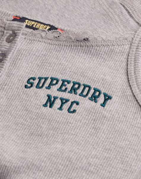 Superdry Athletic essentials embroidered button cami top in grey marl