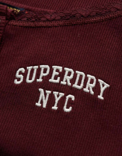 Superdry Athletic essentials embroidered button cami top in port red - view 1