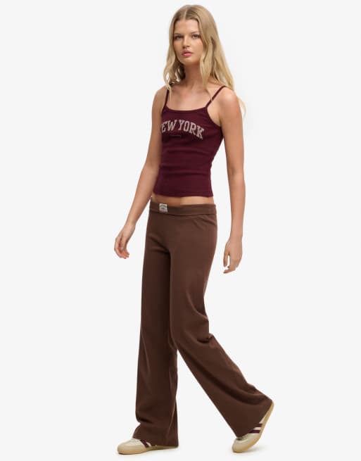 Superdry Athletic essentials fold over joggers in chestnut brown, 2 of 7