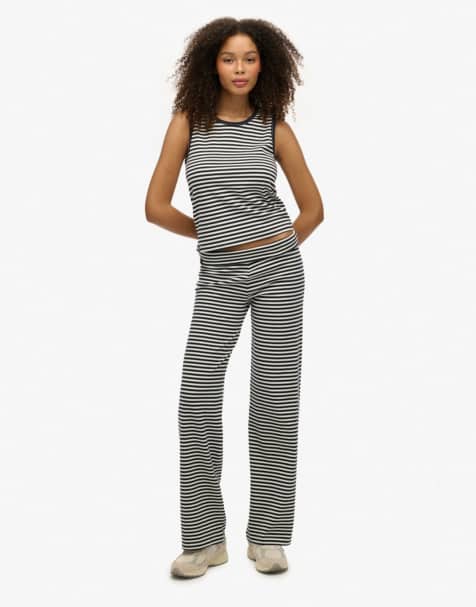Superdry Athletic essentials fold over joggers in eclipse navy stripe - view 1