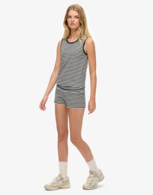 Superdry Athletic essentials fold over short in eclipse navy stripe, 3 of 6