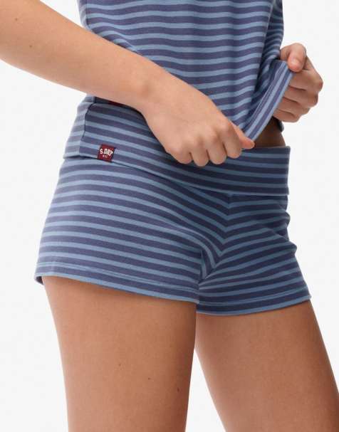 Superdry Athletic essentials fold over short in mariner navy/tidal blue stripe