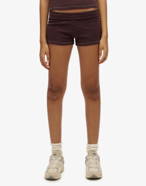 Superdry Athletic essentials fold over short in port red stripe