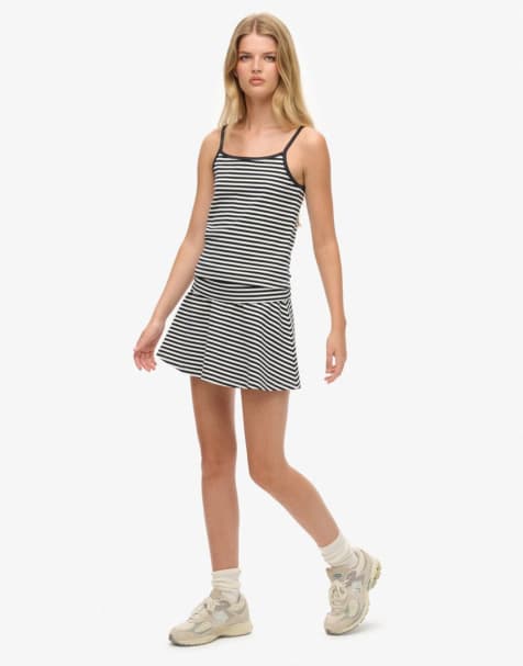 Superdry Athletic essentials fold over skirt in eclipse navy stripe
