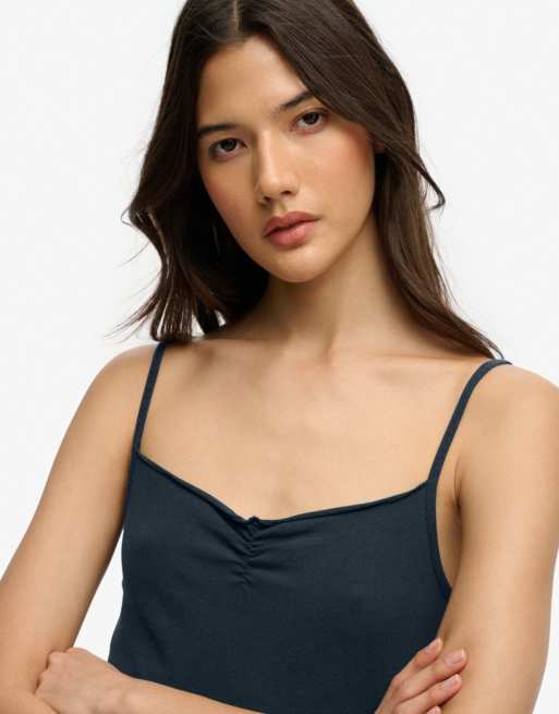 Superdry Athletic essentials gathered cami top in eclipse navy, 3 of 6