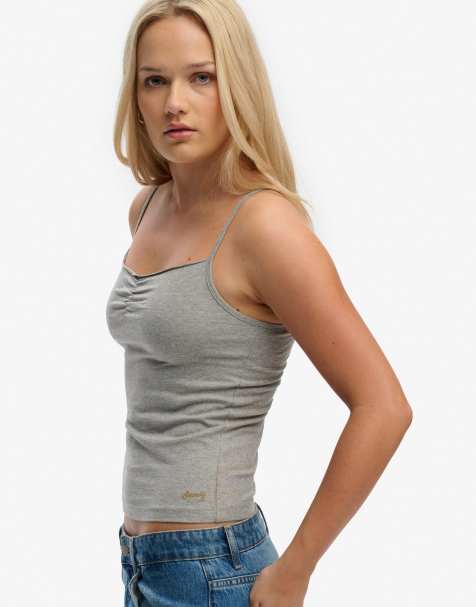 Superdry Athletic essentials gathered cami top in grey marl