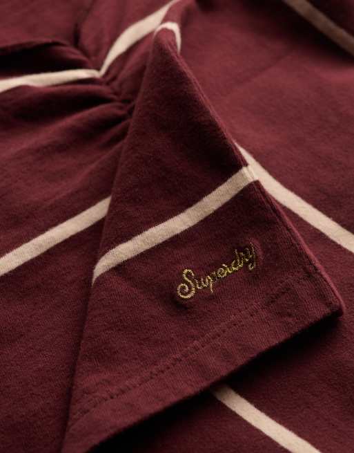 Superdry Athletic essentials gathered pattern top in port red stripe, 5 of 6