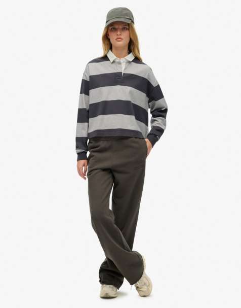 Superdry – Athletic Essentials – Gestreiftes Rugby-Top in Anthrazit/meliertem Gletschergrau - view 1