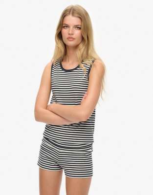 Superdry - Athletic Essentials - Gestreiftes Tanktop aus Jersey in Eclipse-Marineblau-Weiß