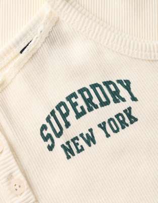 Superdry Athletic essentials graphic button cami top in off white - view 1