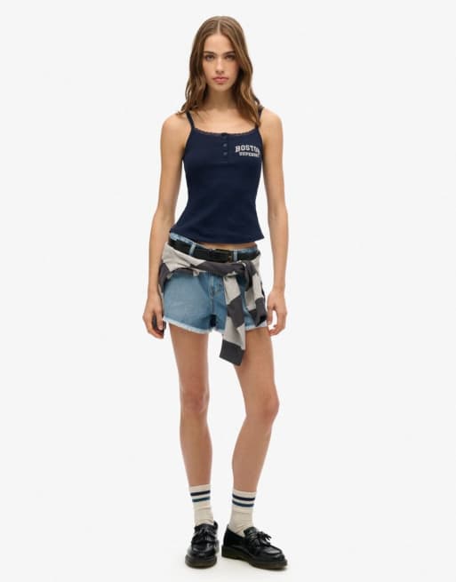 Superdry Athletic essentials graphic button cami top in richest navy, 4 of 5