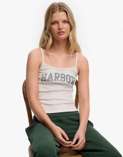 Superdry Athletic essentials graphic print cami top in iced grey marl - view 1