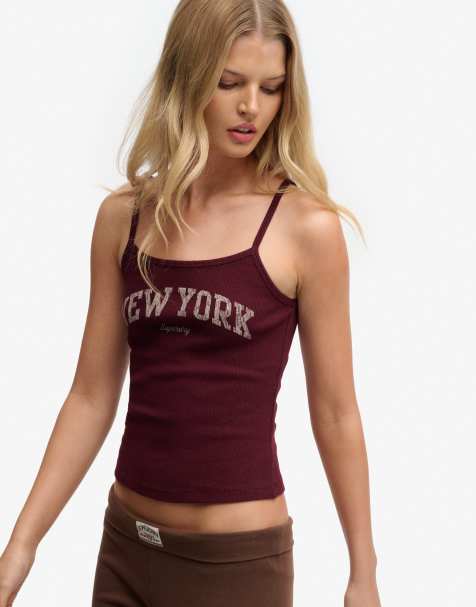 Superdry Athletic essentials graphic print cami top in port red - view 1
