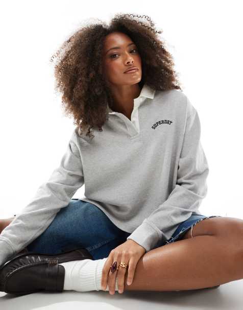 Superdry Athletic essentials graphic rugby shirt in glacier grey marl - view 1