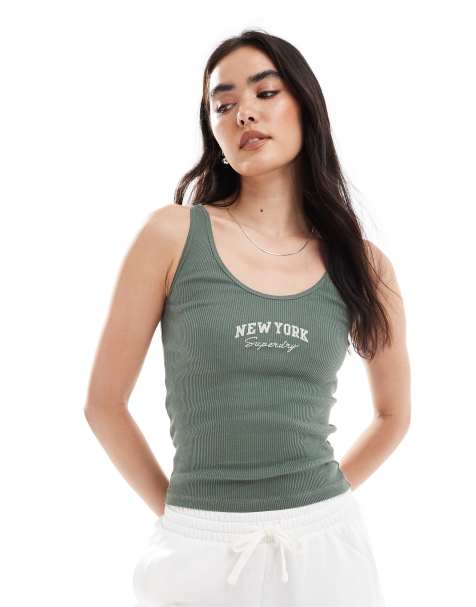 Superdry Athletic essentials graphic vest top in laurel khaki - view 1