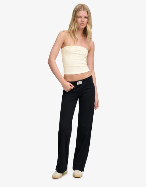 Superdry Athletic essentials jersey bandeau top in desertbone off white polka dot, 4 of 6