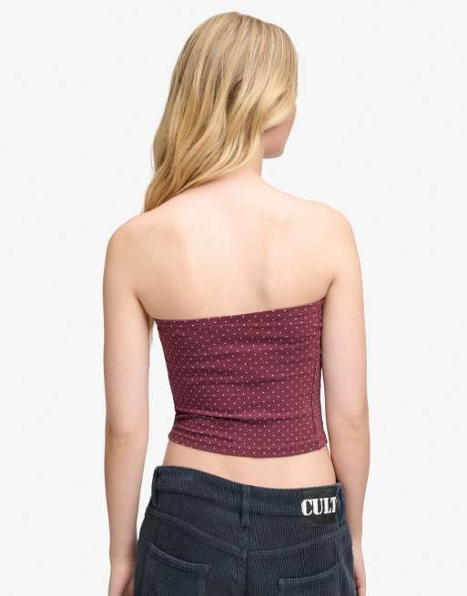 Superdry Athletic essentials jersey bandeau top in port red polka dot, 2 of 6