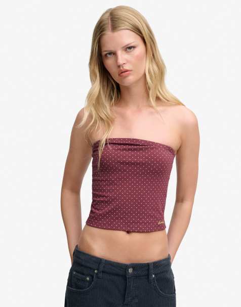 Superdry Athletic essentials Jersey-Bandeautop in Portrot mit Punkten - view 1