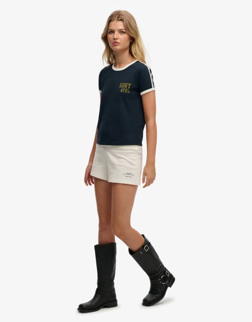 Superdry Athletic essentials jersey script shorts in desert bone off white, 2 of 5