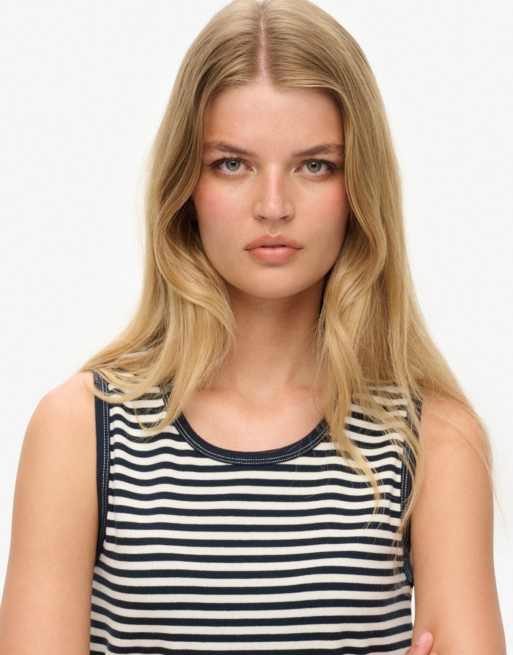 Superdry Athletic essentials jersey stripe tank top in eclipse navy stripe, 3 of 4