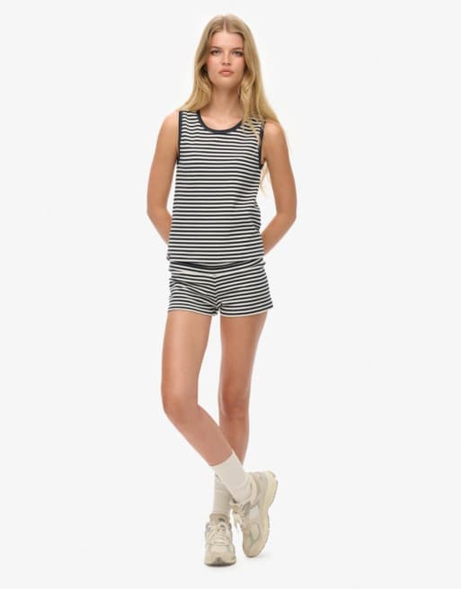 Superdry Athletic essentials jersey stripe tank top in eclipse navy stripe, 4 of 4