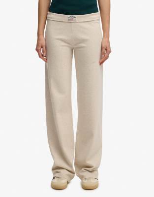 Superdry - Athletic Essentials - Jogginghose in Hellbeige meliert mit Umschlagbund-Neutral