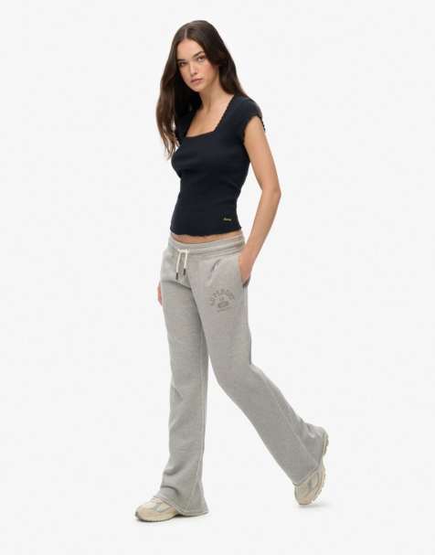 Superdry – Athletic Essentials – Jogginghose in meliertem Grau mit niedrigem Bund - view 1