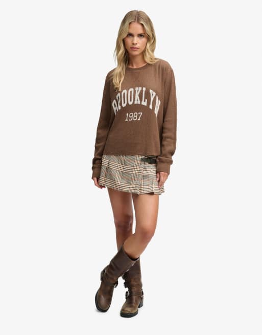 Superdry Athletic essentials jupe plissée à carreaux beige/marron, 3 de 6