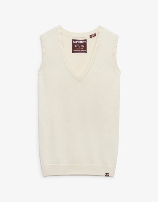 Superdry Athletic essentials knitted tank top in desert bone off white, 5 of 5