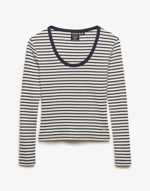 Superdry – Athletic Essentials – Langärmliges, gestreiftes Oberteil in Lauren-Marineblau gestreift, 6 von 6