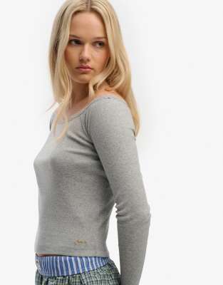 Superdry - Athletic Essentials - Langärmliges Oberteil aus Spitze in Grau meliert