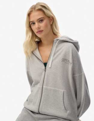 Superdry - Athletic Essentials - Legerer Kapuzenpullover in gletschergrau meliert mit Reißverschluss