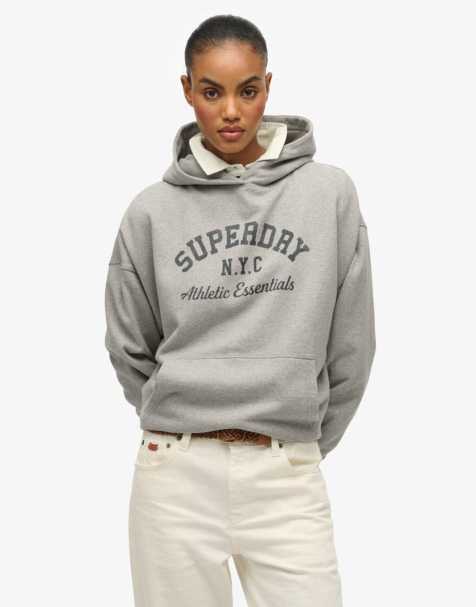 Superdry – Athletic Essentials – Legerer Kapuzenpullover in Gletschergrau meliert - view 1