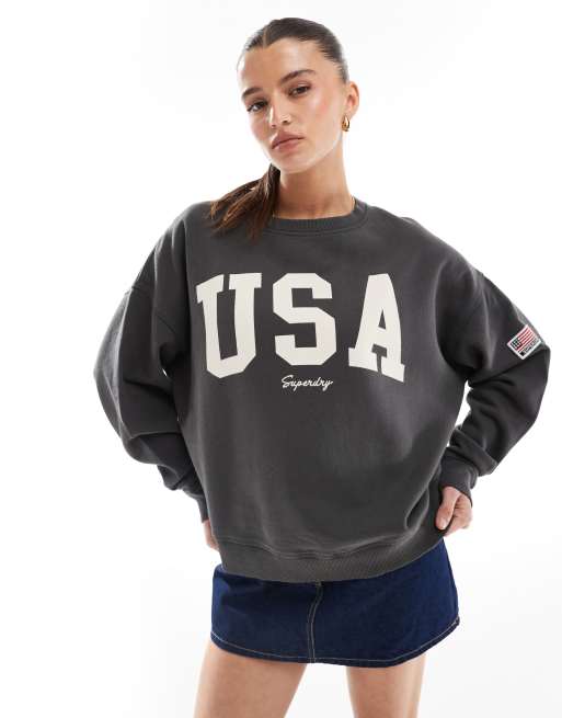 Superdry – Athletic Essentials – Legeres Rundhals-Sweatshirt in Anthrazit