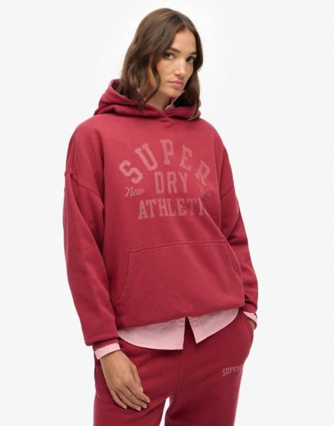 Superdry – Athletic Essentials – Locker geschnittener Kapuzenpullover in Bordeauxrot - view 1