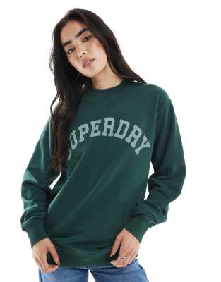 Superdry - Athletic Essentials - Locker geschnittenes Sweatshirt in Emaille-Grün mit Rundhalsausschnitt